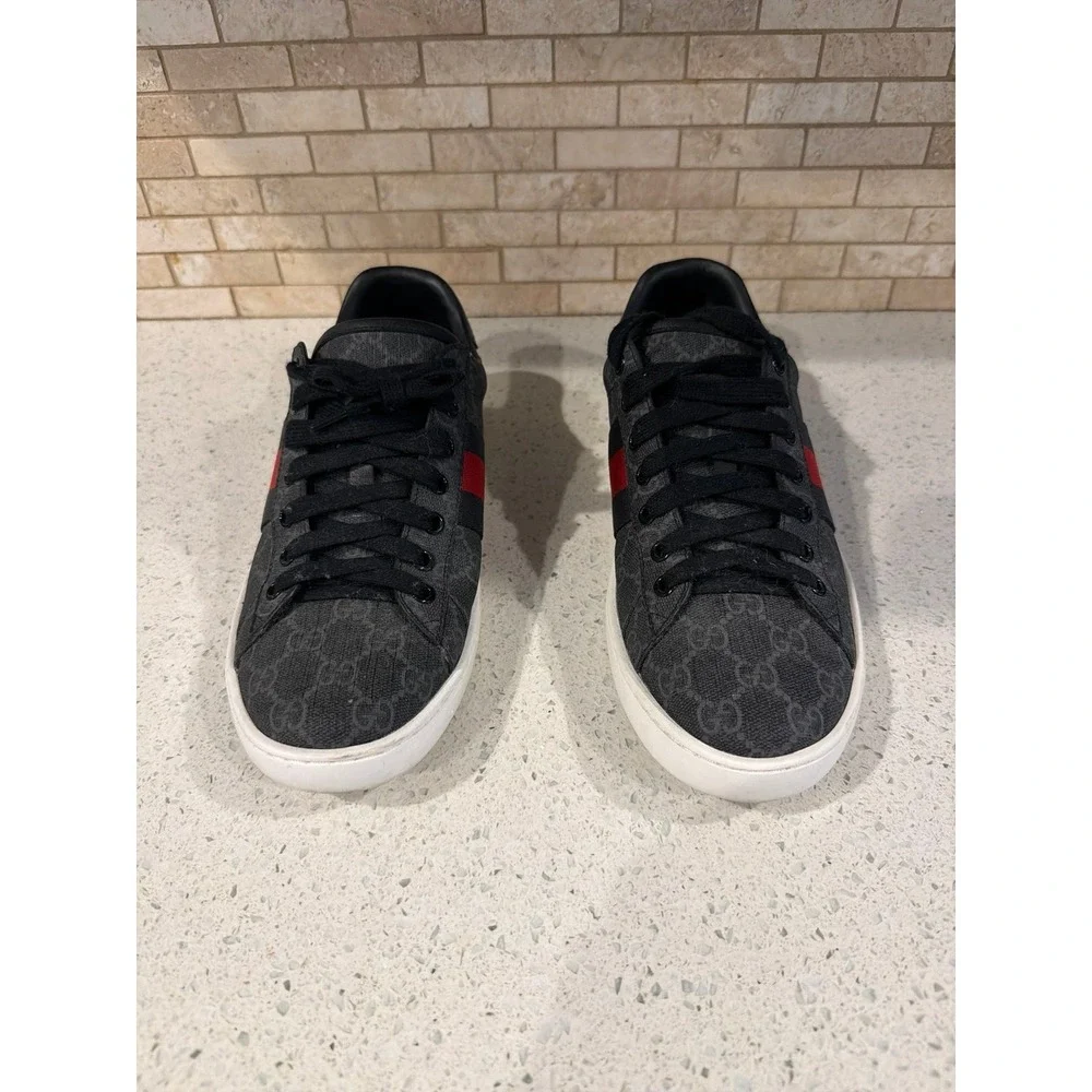 Gucci Ace GG Supreme Sneakers 429445 Gray Black Red Blue Web Stripe Size 10